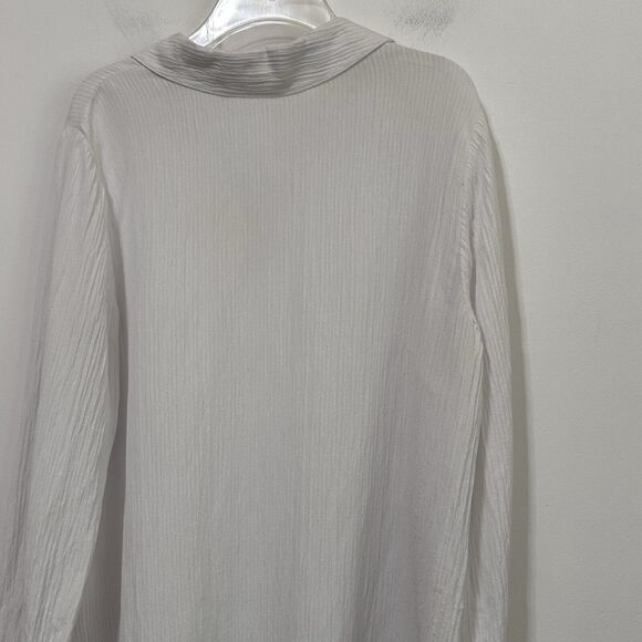 Soft Surroundings Tunic Top M 2FD53 White Long Sleeve V Neck Beachy Semi Sheer - Picture 7 of 10